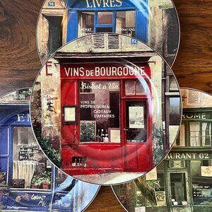 Sakura Storefronts Set of 4 Dessert Plates Chiu Tak Hak Stonrware 2004 in Box